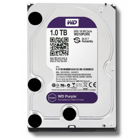 Disco Duro 1TB De Video 24/7 Western Digital Purple surveillance